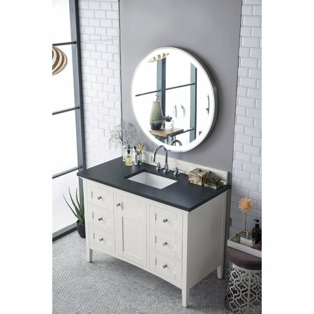 James Martin Vanities Palisades 48in Single Vanity, Bright White w/ 3 CM Charcoal Soapstone Quartz Top 527-V48-BW-3CSP